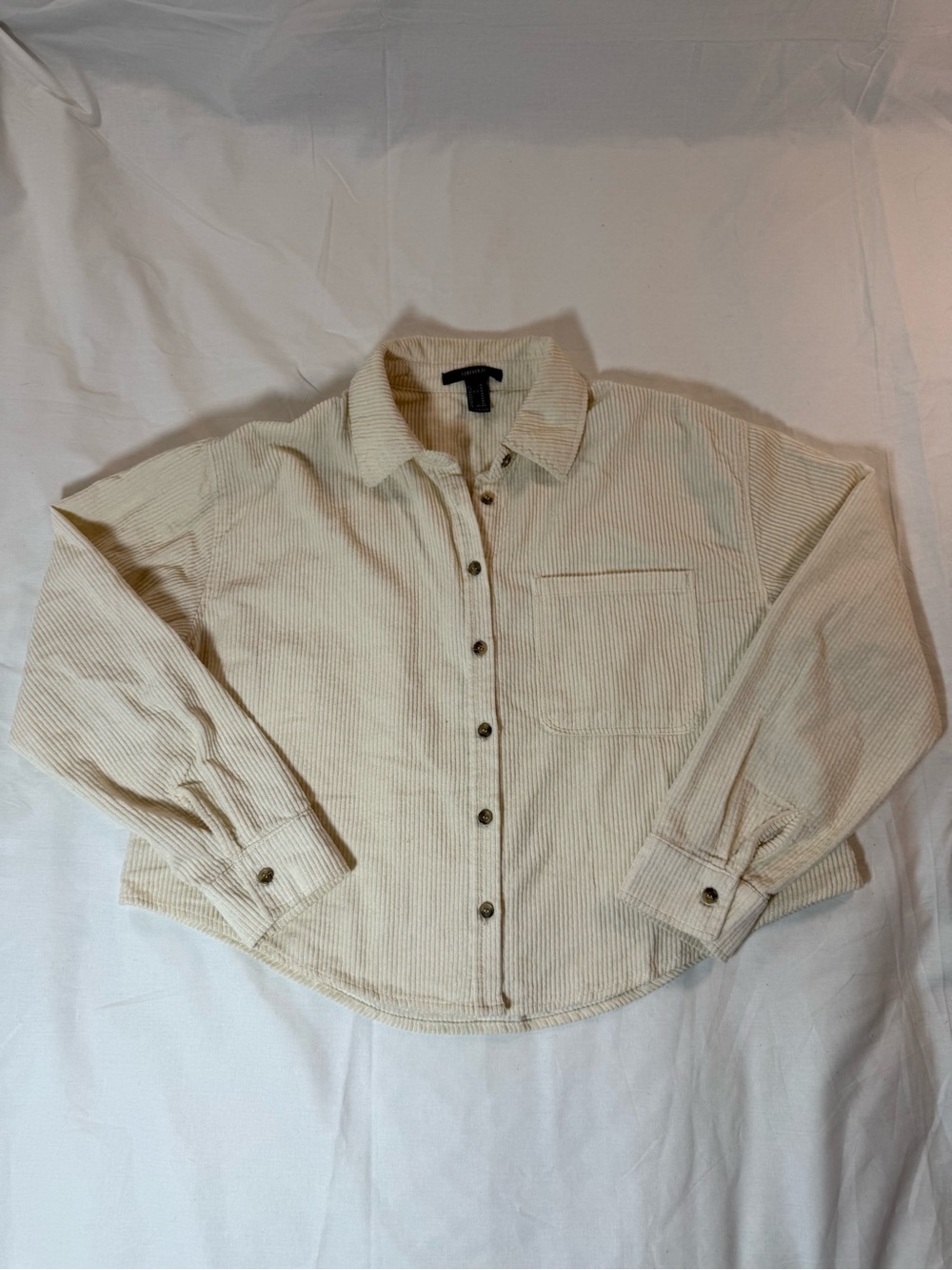 Women's Cream Forever 21 Button-Up Corduroy Shirt Jacket